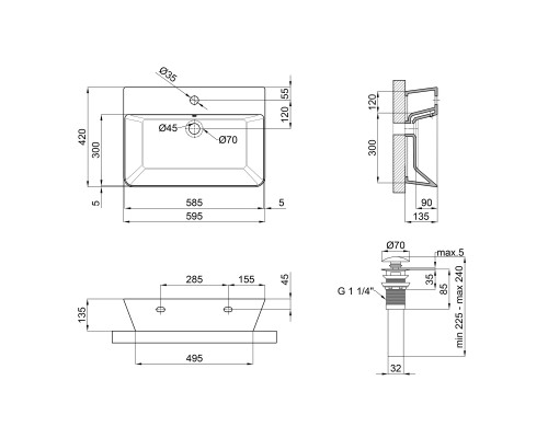 Раковина Qtap Virgo 600x420x140 White з донним клапаном QT18112253W