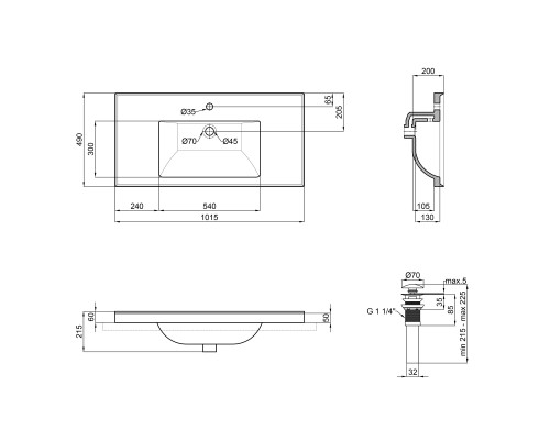 Раковина Qtap Albatross 5C 1000х480х210 White з донним клапаном QT01115100CW