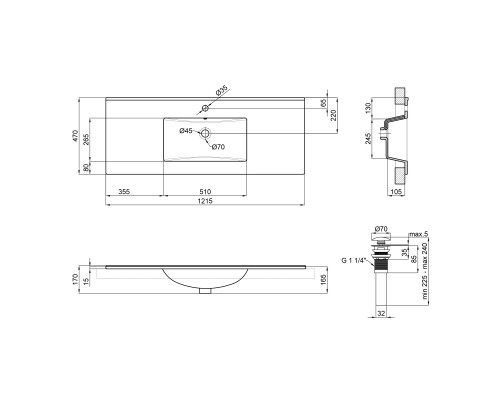 Раковина Qtap Albatross E 1200х460х180 White з донним клапаном QT01119120EW