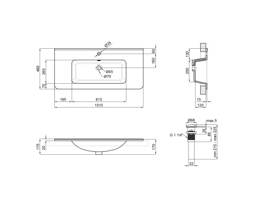 Раковина Qtap Albatross 9H 1000х460х180 White з донним клапаном QT01119100HW