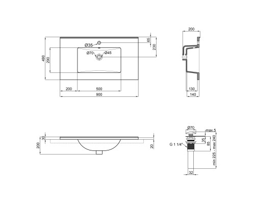 Раковина Qtap Albatross E49 900х490х200 White з донним клапаном QT01119090E49W