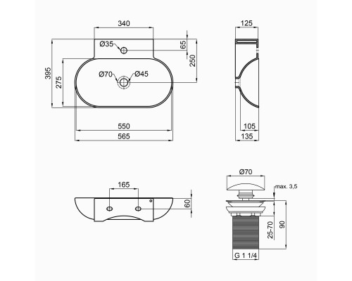 Раковина Qtap Cardinal 565х400х130 White з донним клапаном QT0411K177W