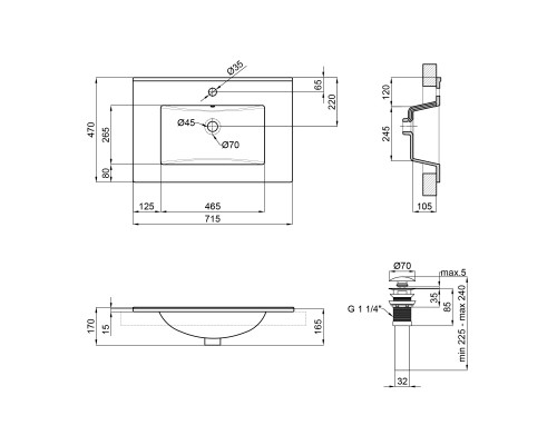 Раковина Qtap Albatross E 700х460х180 White з донним клапаном QT01119070EW