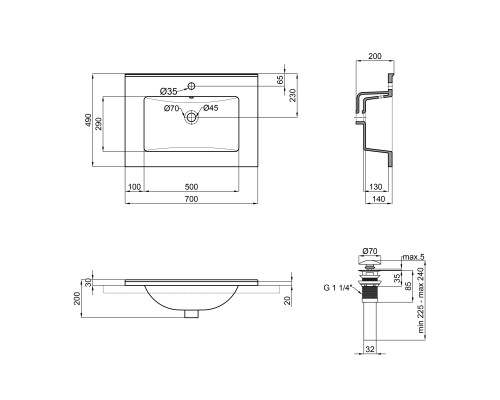 Раковина Qtap Albatross E49 700х490х200 White з донним клапаном QT01119070E49W