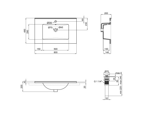 Раковина Qtap Albatross E49 800х490х200 White з донним клапаном QT01119080E49W