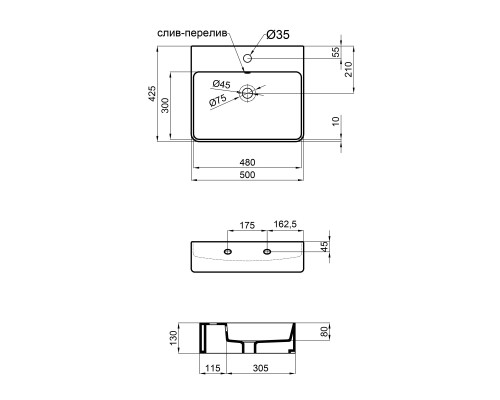 Раковина Qtap Nando 500х420х130 White з донним клапаном QT1211K404AW