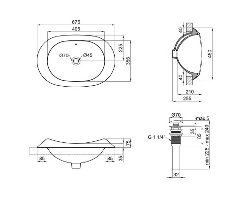 Раковина Qtap Leo 660x425x250 White з донним клапаном QT11114032W