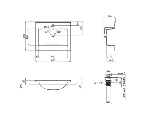 Раковина Qtap Albatross E49 600х490х200 White з донним клапаном QT01119060E49W