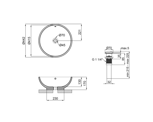 Раковина-чаша Qtap Amazon 430х430х160 White з донним клапаном QT02117043NW