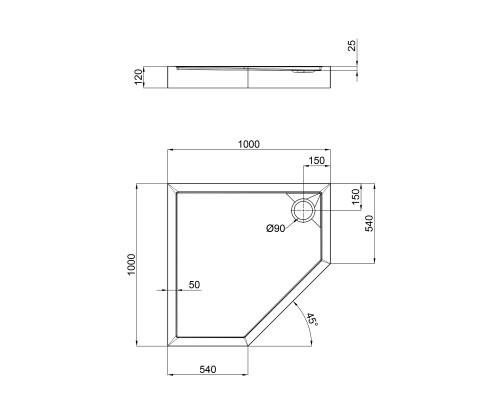 Душовий піддон Qtap Diamond 301112 100x100x12 см + сифон