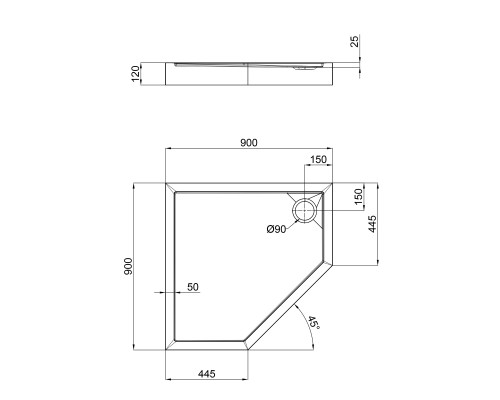 Душовий піддон Qtap Diamond 309912 90x90x12 см + сифон