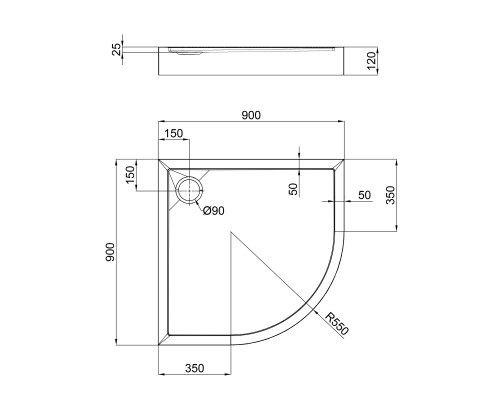 Душовий піддон Qtap Robin 309912C 90x90x12 см + сифон