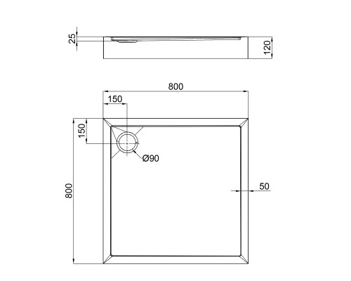 Душовий піддон Qtap Tern 308812C 80x80x12 см + сифон