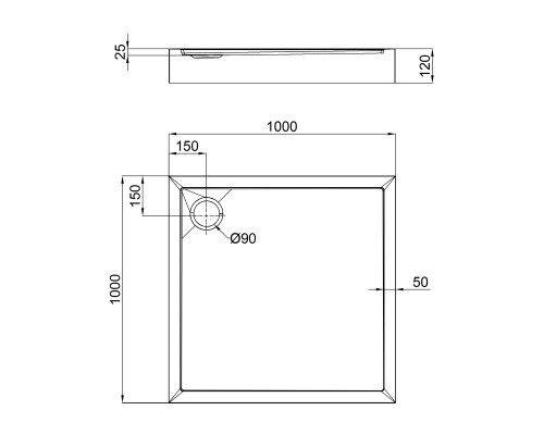 Душовий піддон Qtap Tern 301112 100x100x12 см + сифон