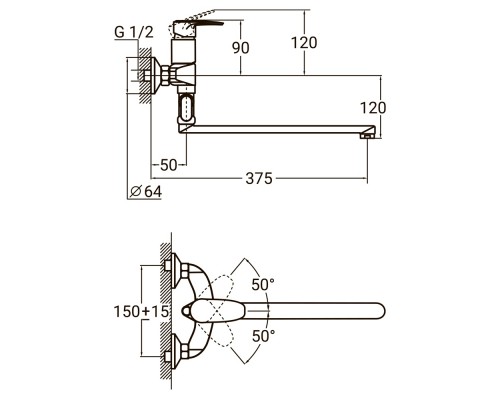 Змішувач KN Ø40 для ванны AQUATICA (KN-3C228C)