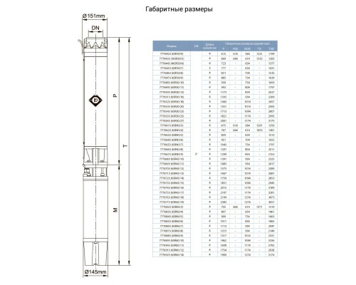 Насос відцентровий свердловинний 380В 7.5кВт H 104(58)м Q 665(500)л/хв Ø151мм AQUATICA (DONGYIN) (7776453)